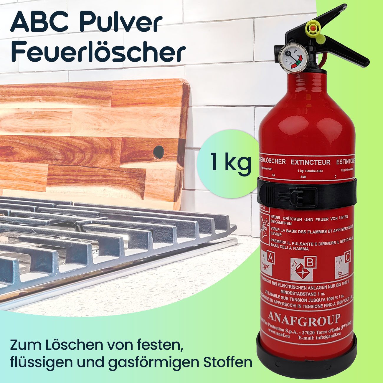 shop'n smile ideoon Pulver-Feuerlöscher Kompakter 1kg ABC Pulver-Feuerlöscher, Auto, Küche & Camping PS1-X, Zuverlässiges Dauerdrucksystem mit 9 bar Arbeitsdruck (geprüft bei einer Raumtemperatur von 20 °C), (1-St., 1er-Set & 2er-Set) ABC-Feuerlöscher 1kg: PS1-X, Brandklasse 5A 34B C, Auto & Camping