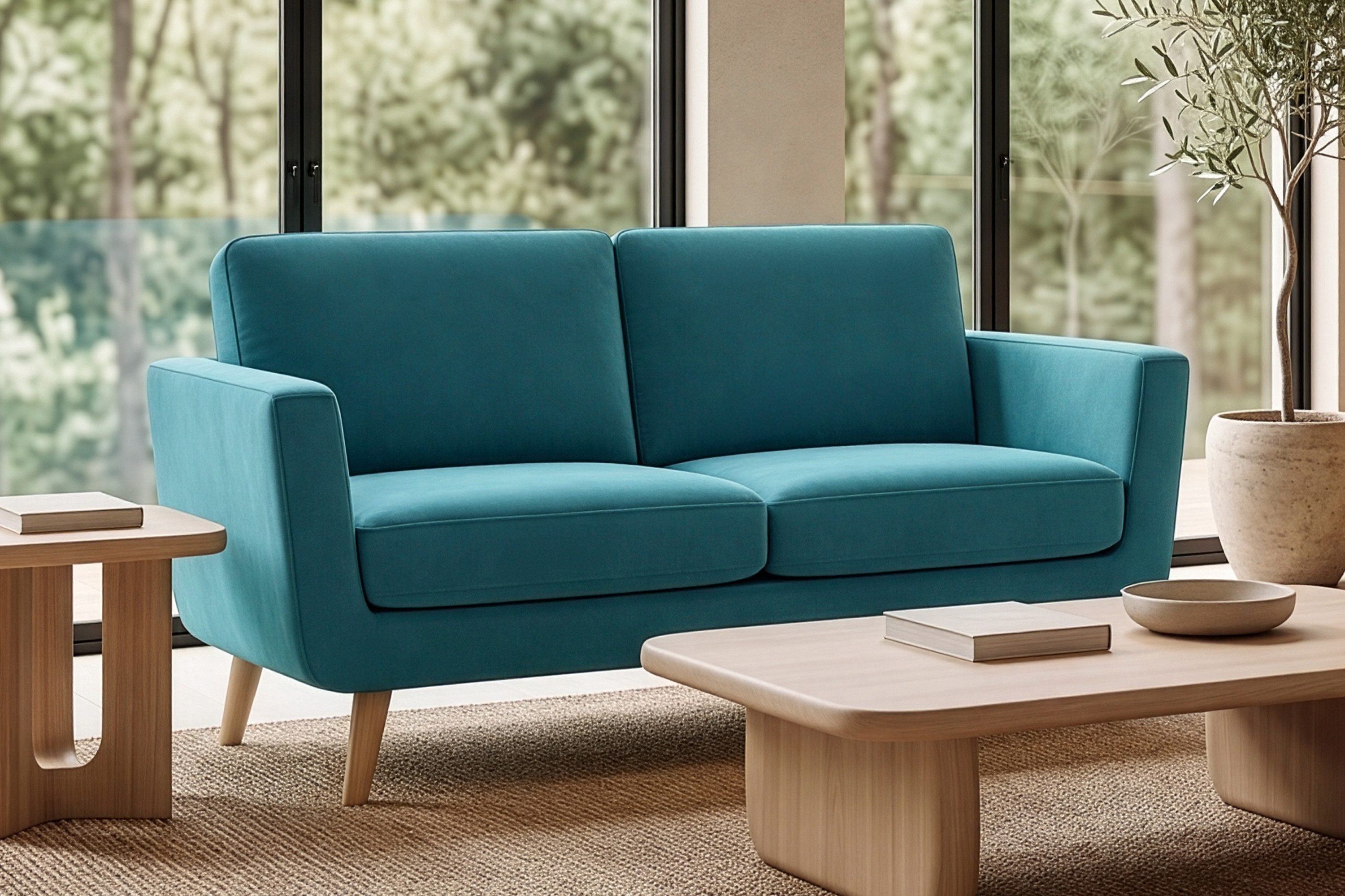 KONSIMO® 2-Sitzer TAGIO Sofa, hergestellt in der EU, 5 Jahre Garantie, Scandi-Stil, mit Armlehnen, Gestell aus Massivholz