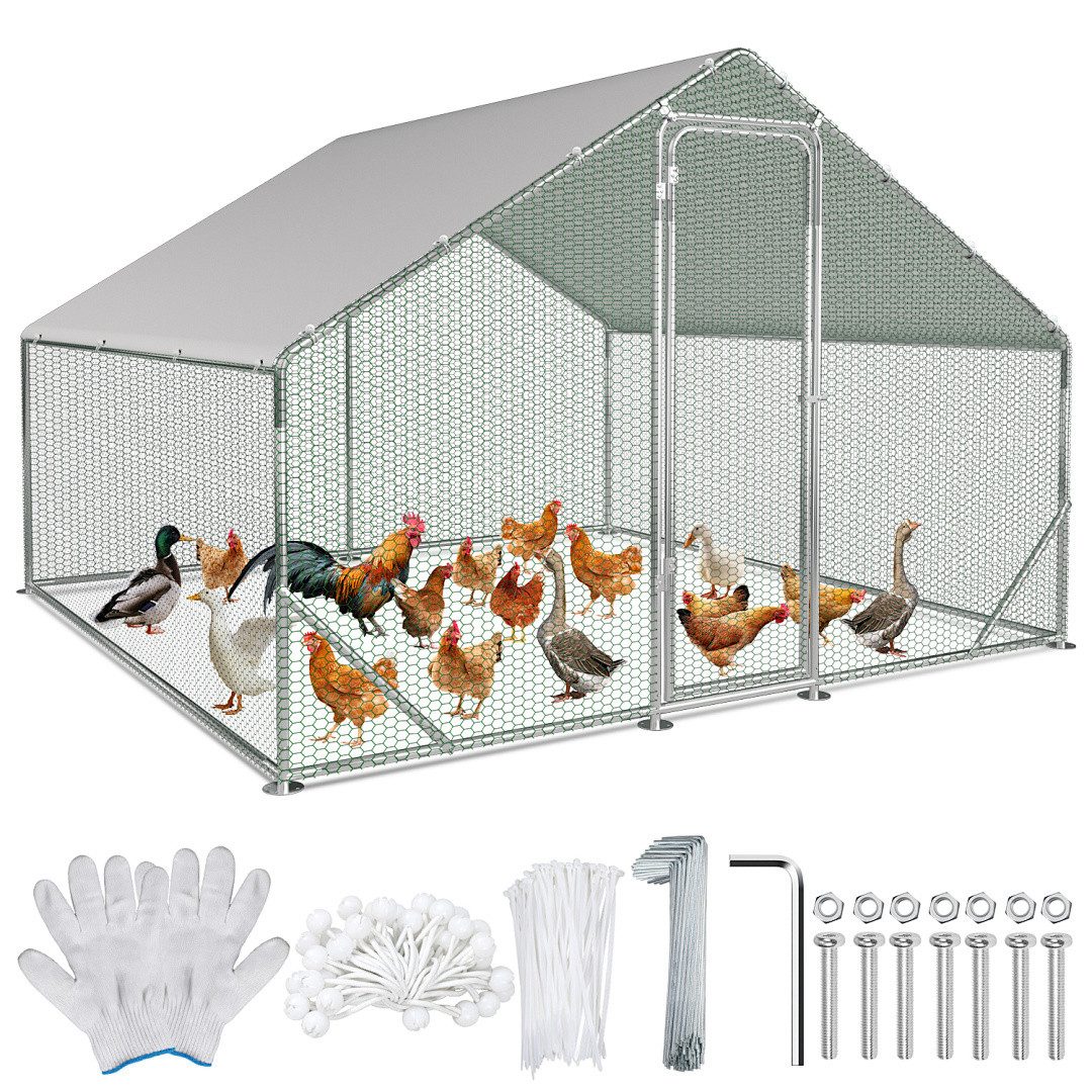 Clanmacy Hühnerstall 3x3x2m Hühnerstall aus Stahl mit UV-beständiger Abdeckung Voliere von Clanmacy