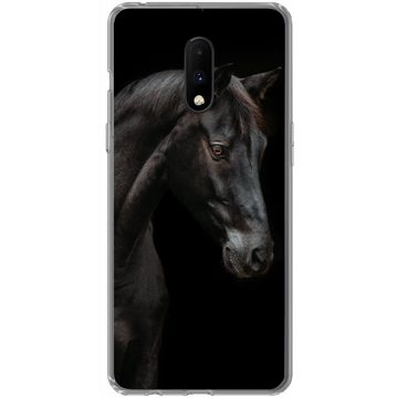 MuchoWow Handyhülle Pferd - Tiere - Schwarz - Porträt, Phone Case, Handyhülle OnePlus 7, Silikon, Schutzhülle