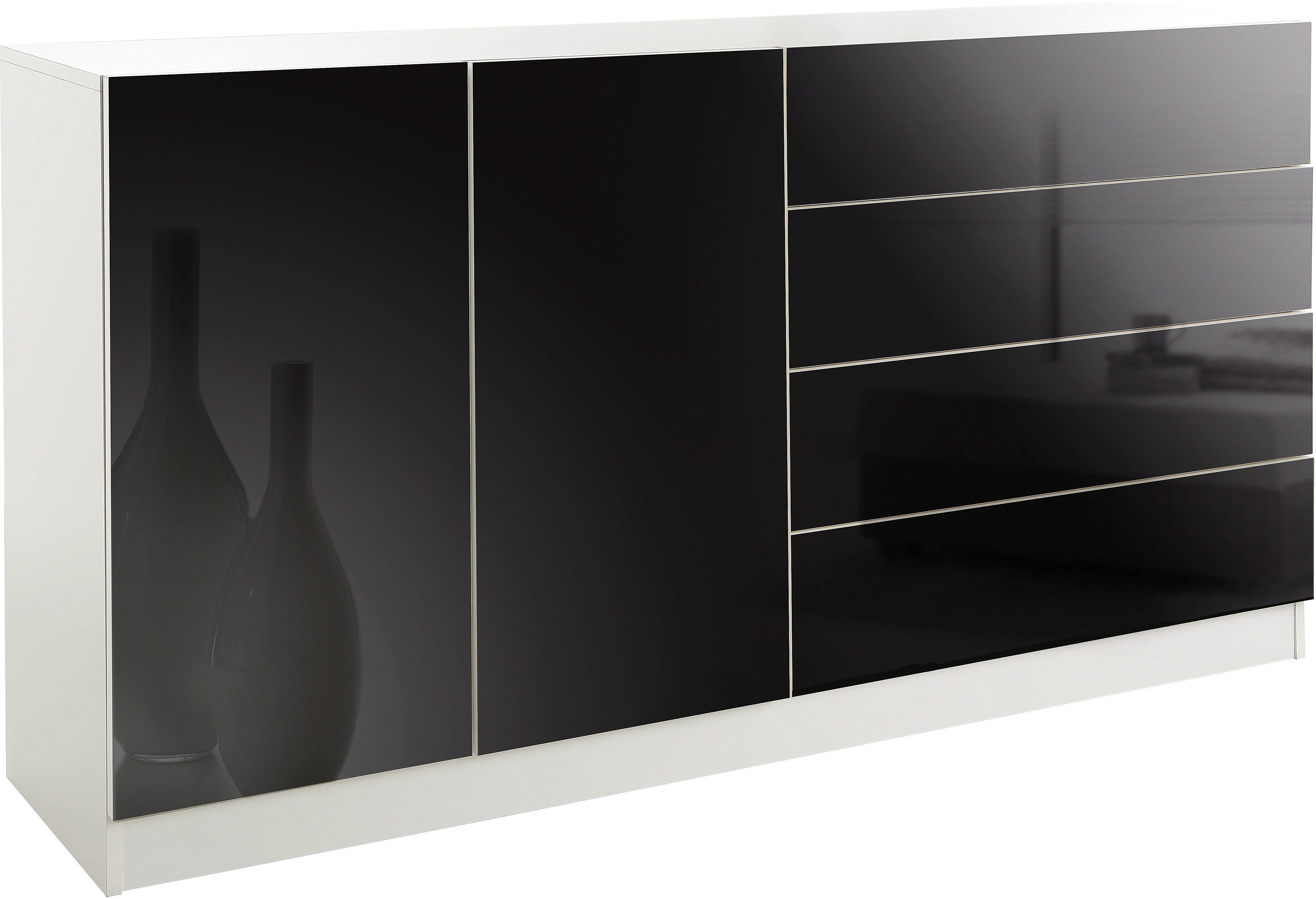 borchardt Möbel Sideboard Vaasa, Breite 152 cm weiß matt/schwarz Hochglanz