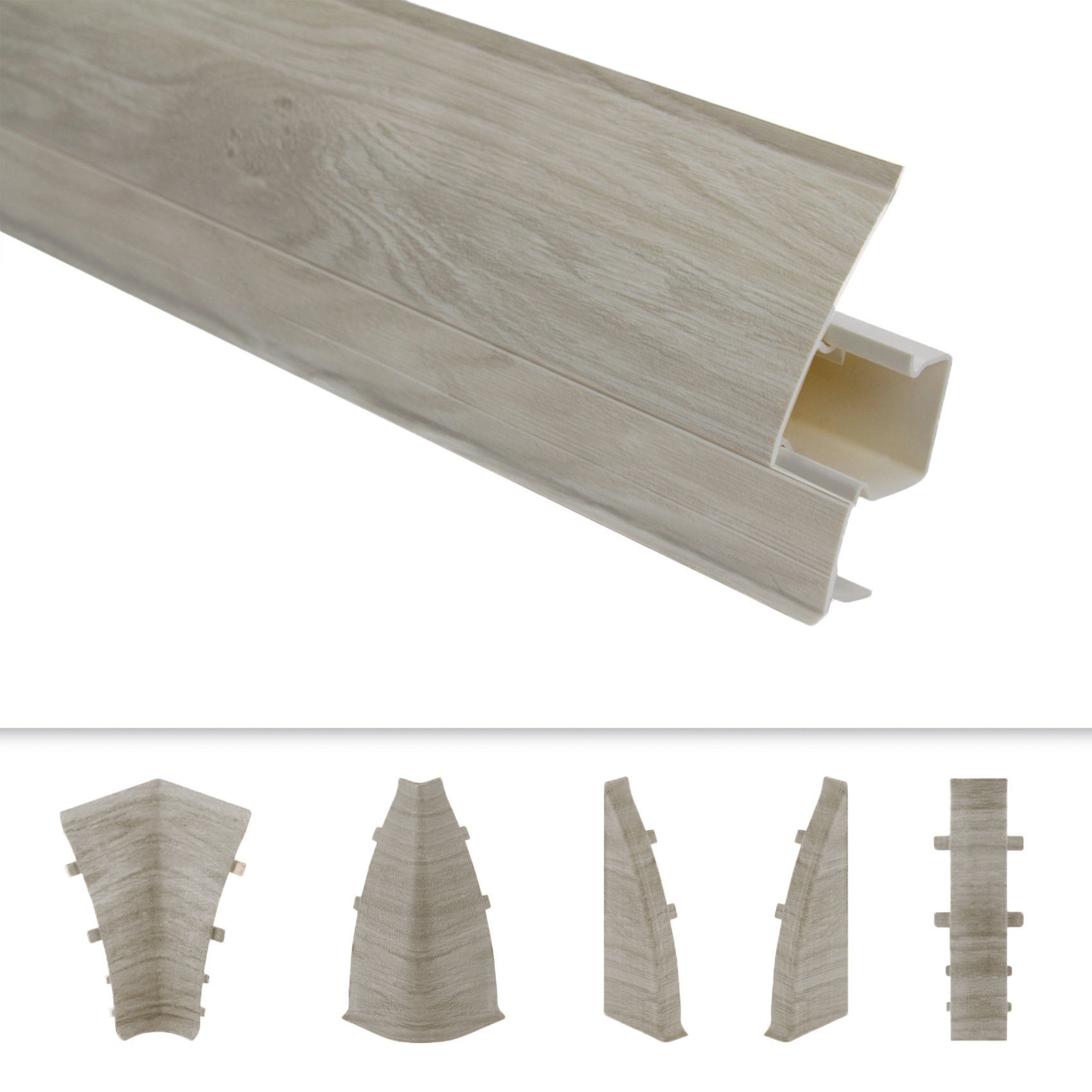 Lemal Sockelleiste, PVC Fußleisten 70x50mm mit Kabelkanal - (Außenecke) Vinyleiste Abdeckleiste Bodenprofil
