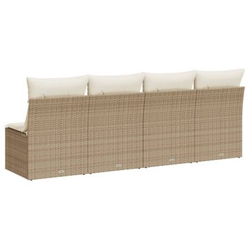 vidaXL Loungesofa Gartensofa mit Kissen 4-Sitzer Beige Poly Rattan