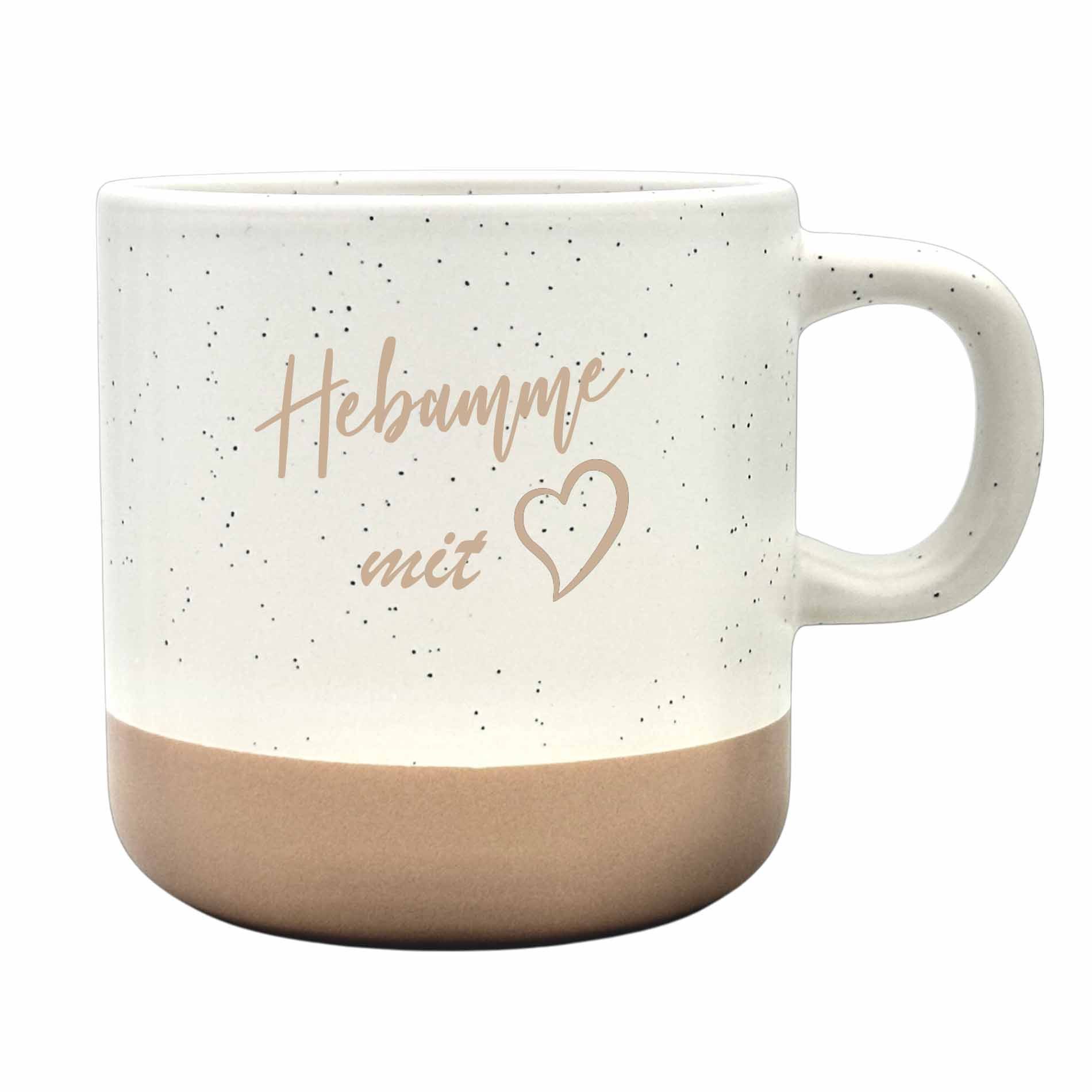 Camolo Tasse Kaffetasse aus Steingut Hebamme mit Herz, Keramik