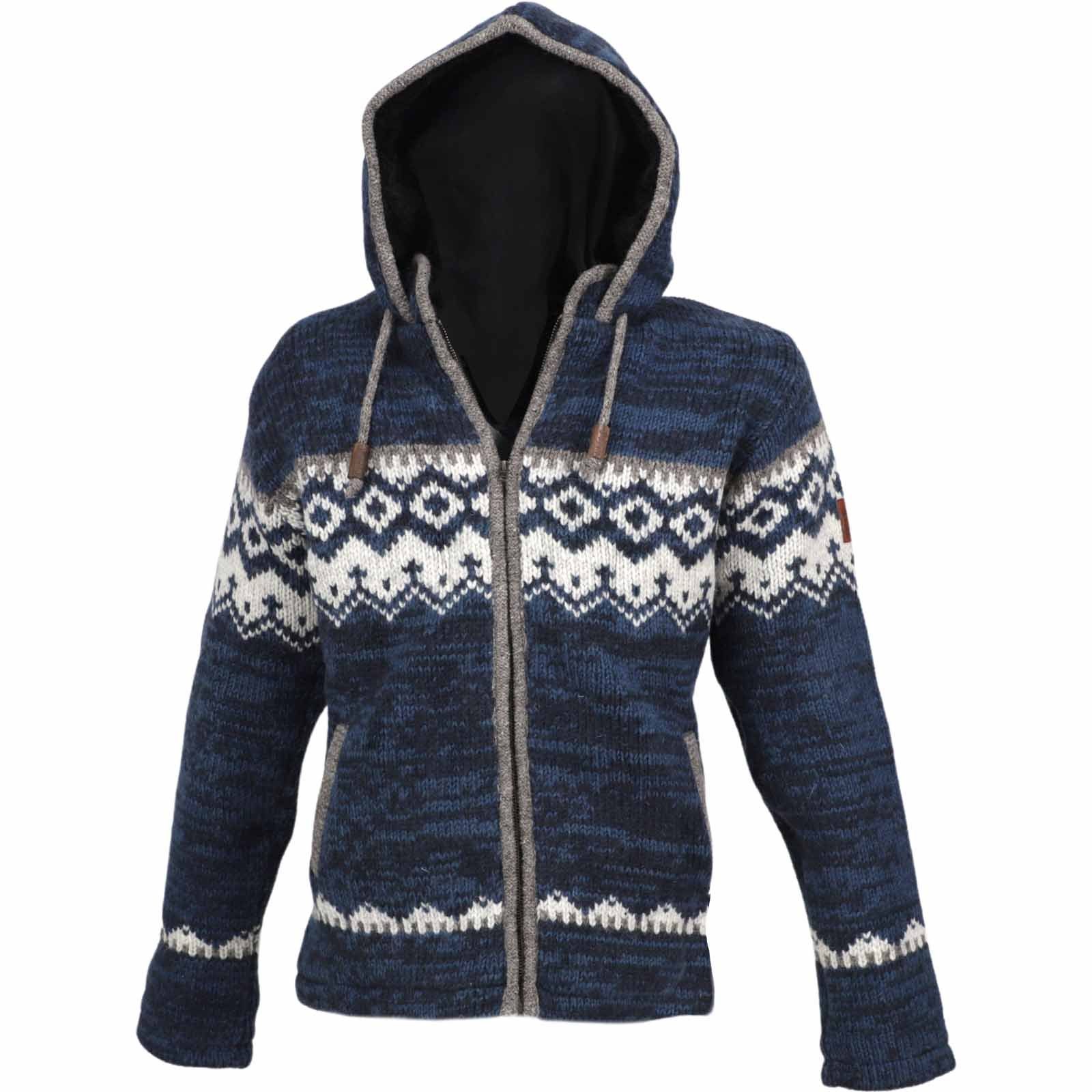 Strickjacke Herren Strickjacke Schurwolle Nordisches Muster Wolle Jacke+Kapuze