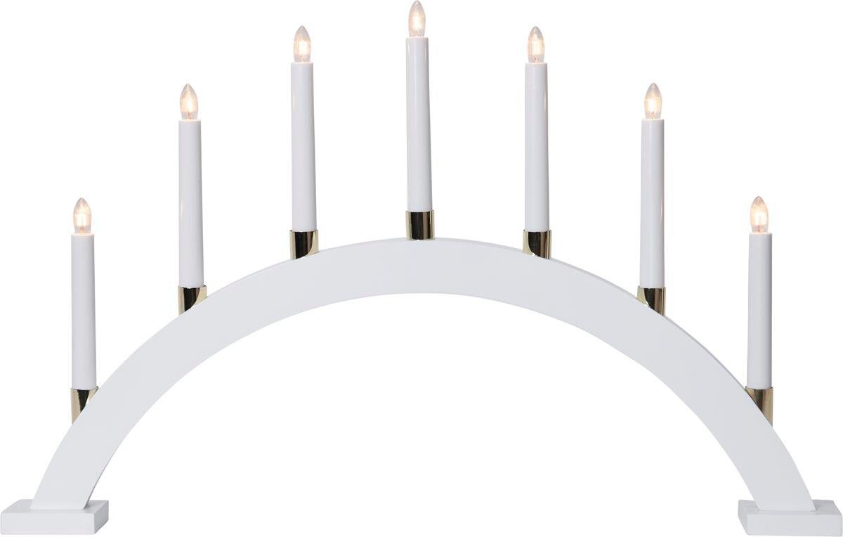 STAR TRADING Fensterleuchter Lichterbogen 7 warmweiße Glühlampen 63cm 40cm Holz Schalter weiß, Glühlampe