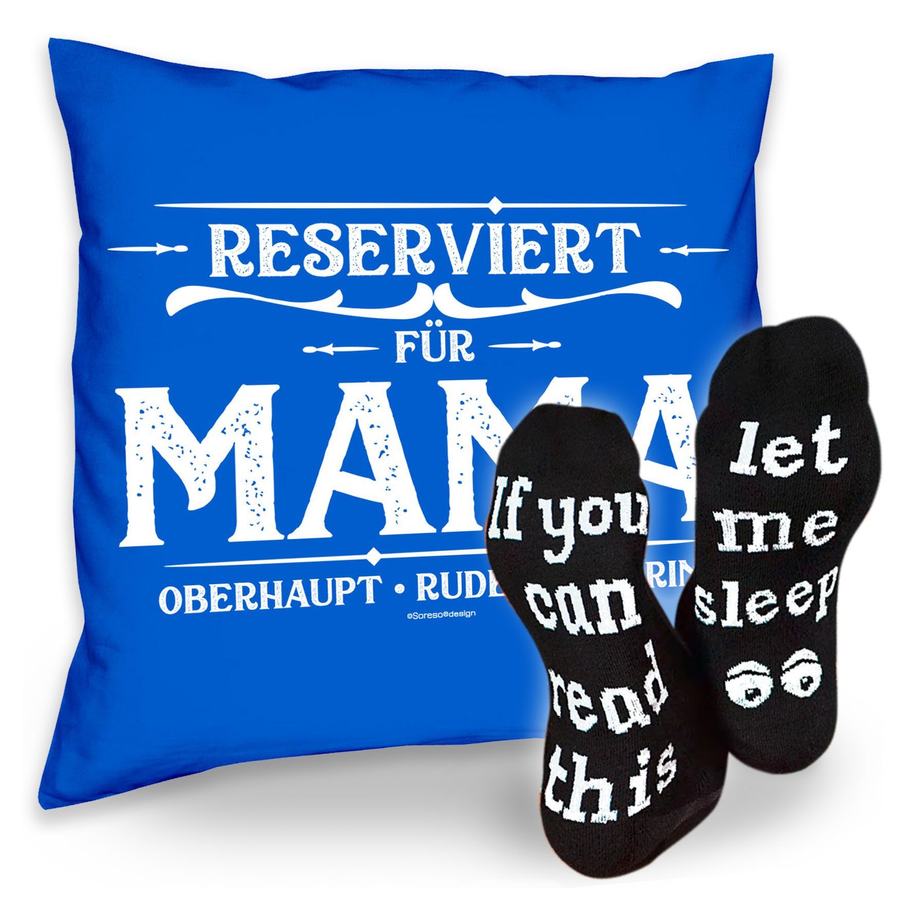 Dekokissen Sleep, & Soreso® royal-blau Muttertag Kissen Mama Geburtstag Sprüche Weihnachten Socken Geschenke für Reserviert