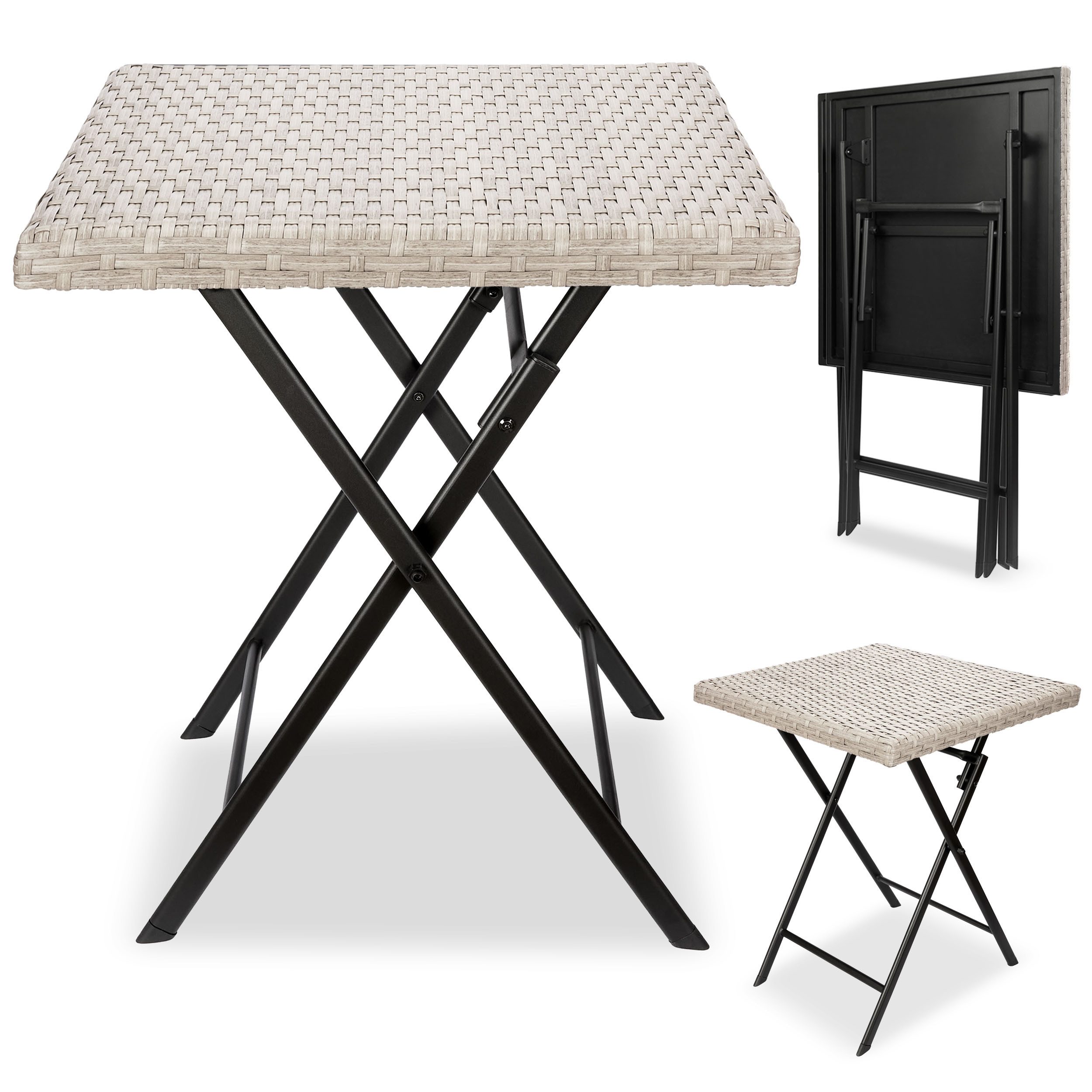 BRUBAKER Gartentisch Lugano - 58 x 58 cm Balkontisch wetterfest aus Polyrattan & Metall (1-St., Beistelltisch klappbar - Campingtisch eckig), Klapptisch für Balkon, Terrasse - Bistrotisch - Grau/Beige