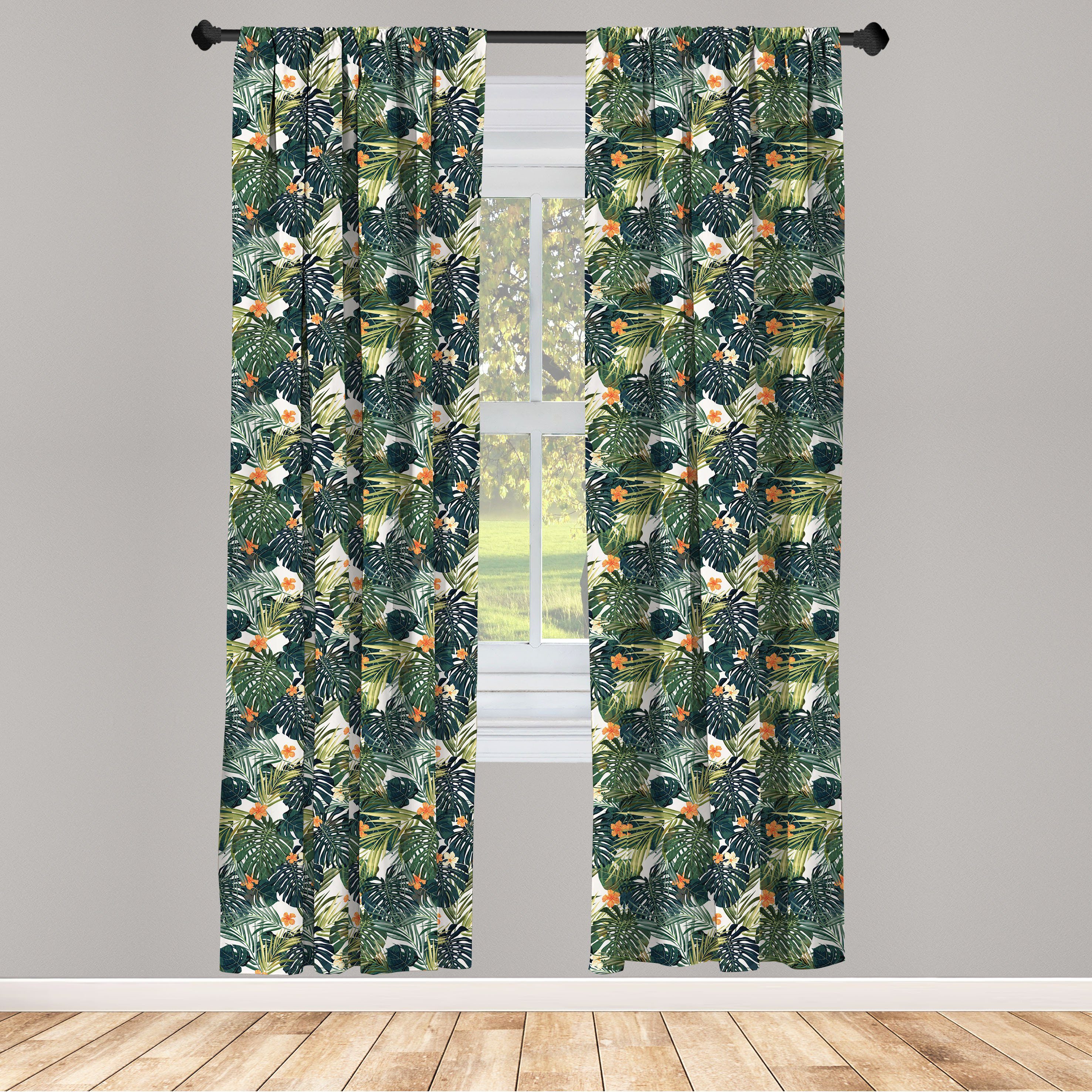 Gardine Vorhang für Wohnzimmer Schlafzimmer Dekor, Abakuhaus, Microfaser, Grün Hawaiische tropische Flora