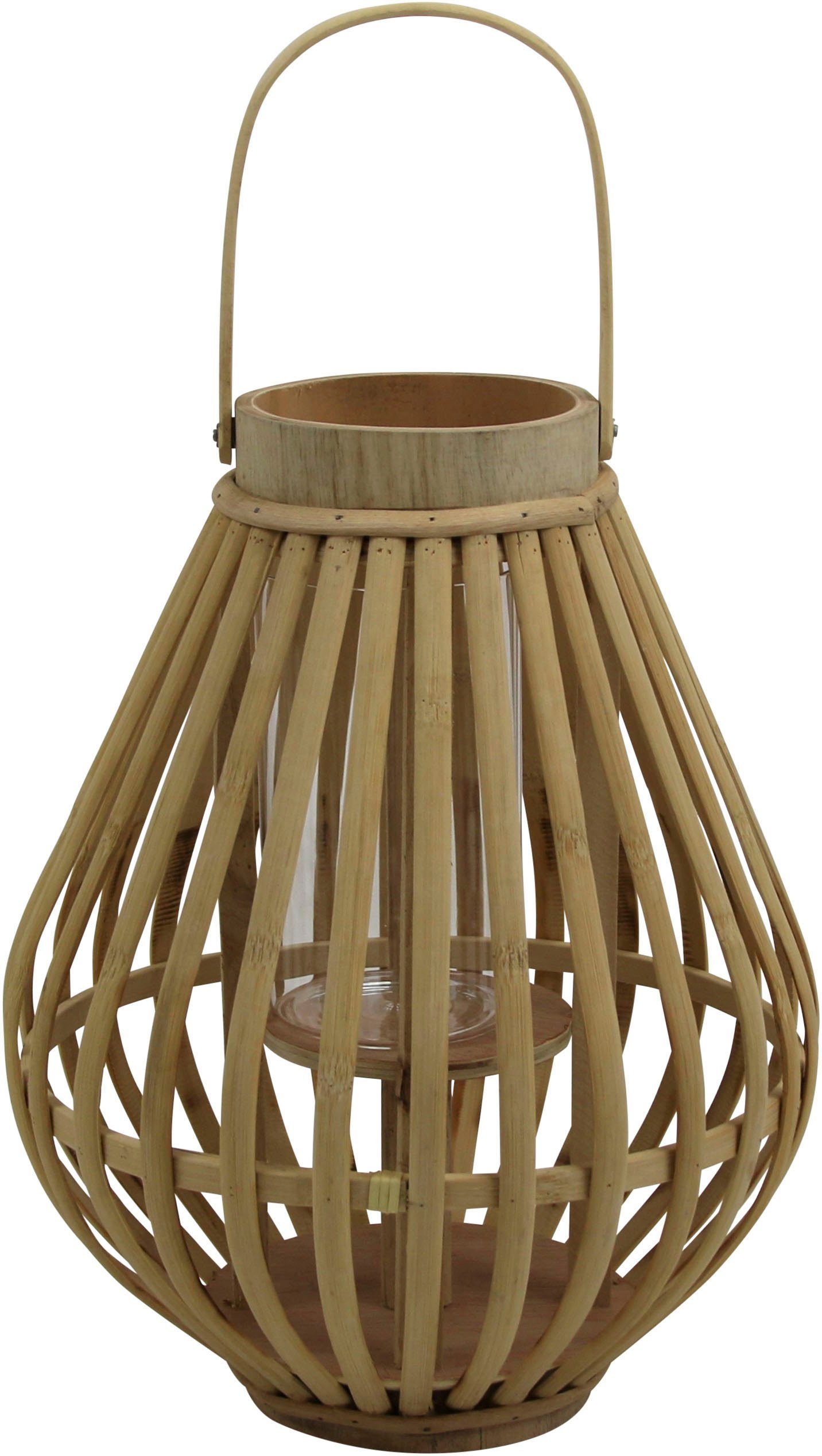 AM Design Kerzenlaterne Kerzenhalter mit Henkel, aus Bambus und Glas (1 St), Hängewindlicht, Teelichthalter, Höhe ca. 36 cm