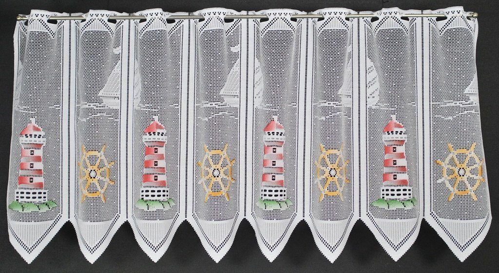 Scheibengardine nach Maß Leuchtturm, Gardinen Kranzusch, Stangendurchzug (1 St), transparent, Stablöcher, transparent, verschiedene Höhen, Breiten, Farben Rot;Grün;Gelb