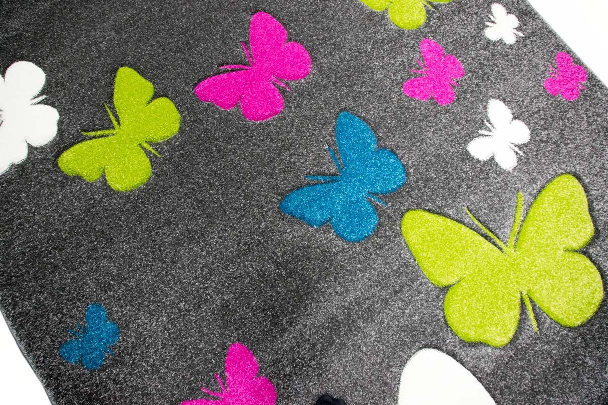 TeppichHome24 Kinderteppich Kinderteppich Schmetterlinge in Grau günstig online kaufen
