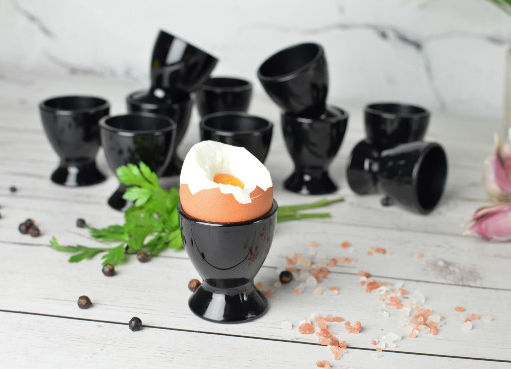 Sendez Eierbecher 6 schwarze Eierbecher aus Glas Eierständer Eierhalter Glaseierbecher