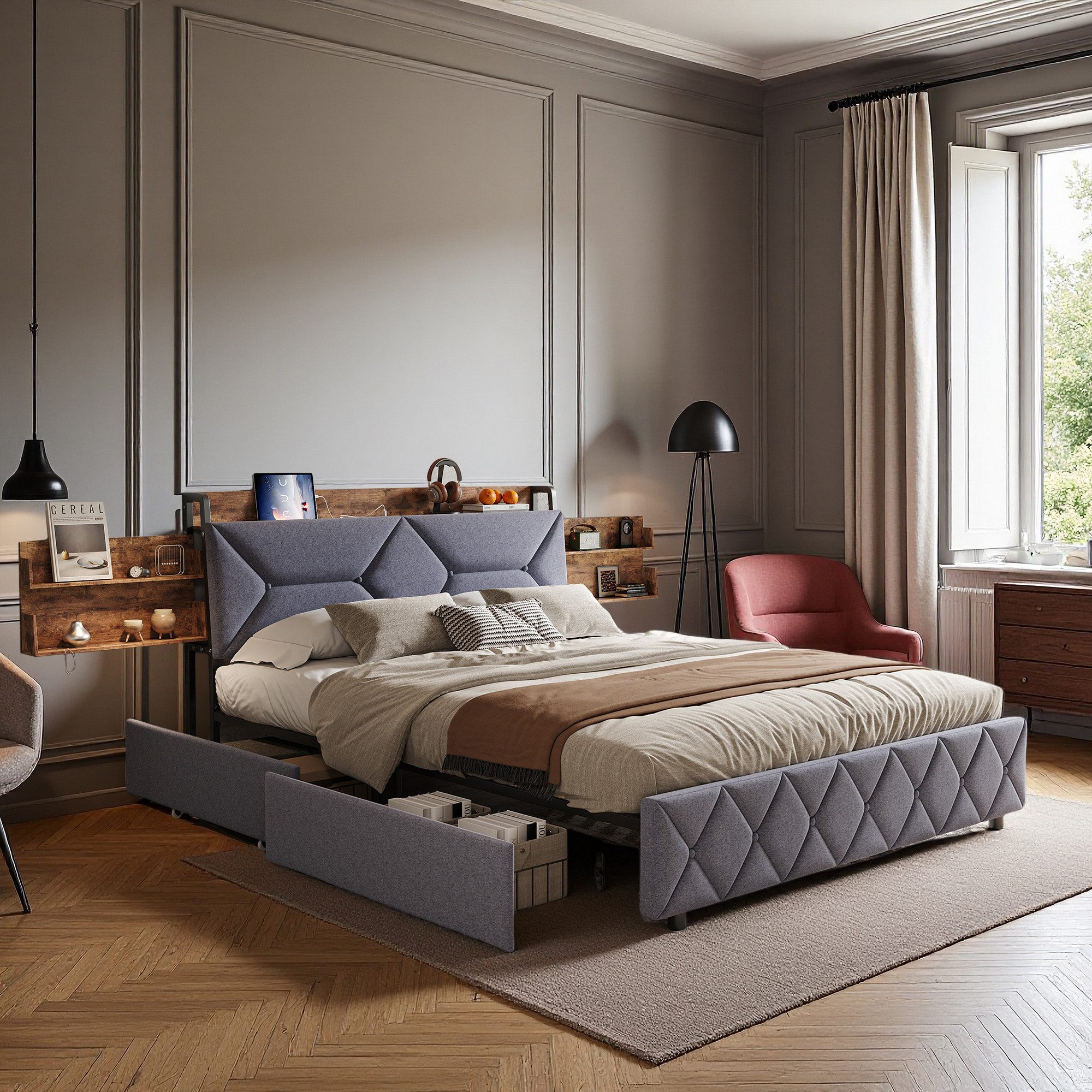 Gdood Polsterbett Stauraumbett Doppelbett Mit Ladestation (1-tlg., Mit Vier günstig online kaufen