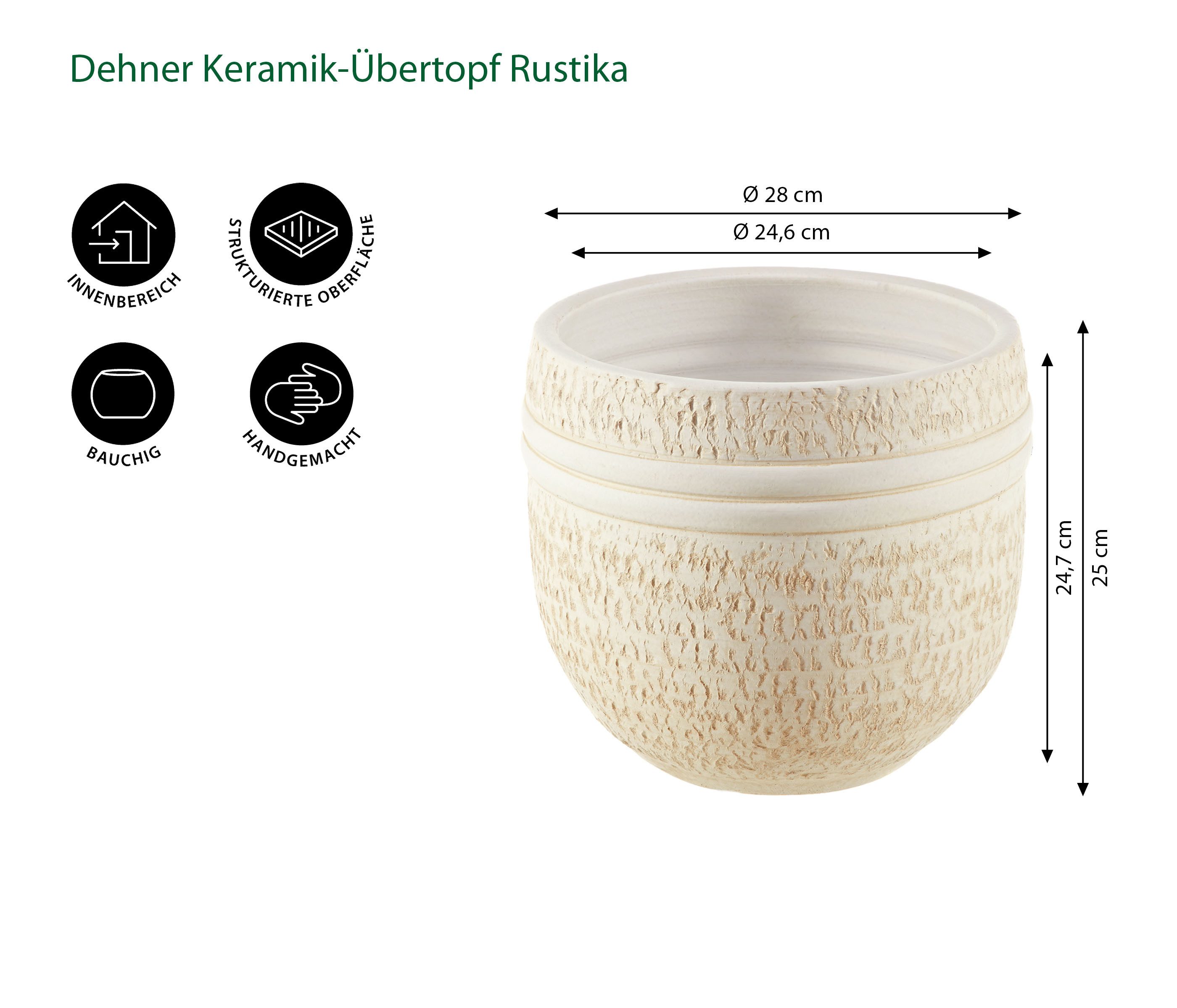 Dehner Übertopf Rustika Keramiktopf, rund, beige günstig online kaufen