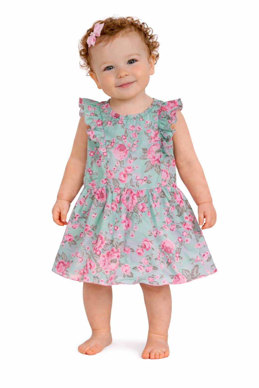 La Bortini Druckkleid Babykleid Baby Sommer Kleidchen in Mintgrün mit Blumen aus reiner Buamwolle, für Neugeborene, 44 50 56 62 68 74 80