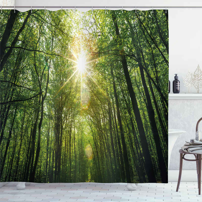 Abakuhaus Duschvorhang Moderner Digitaldruck mit 12 Haken auf Stoff Wasser Resistent Breite 175 cm, Höhe 180 cm, Wald Sommer-Baum Untersicht
