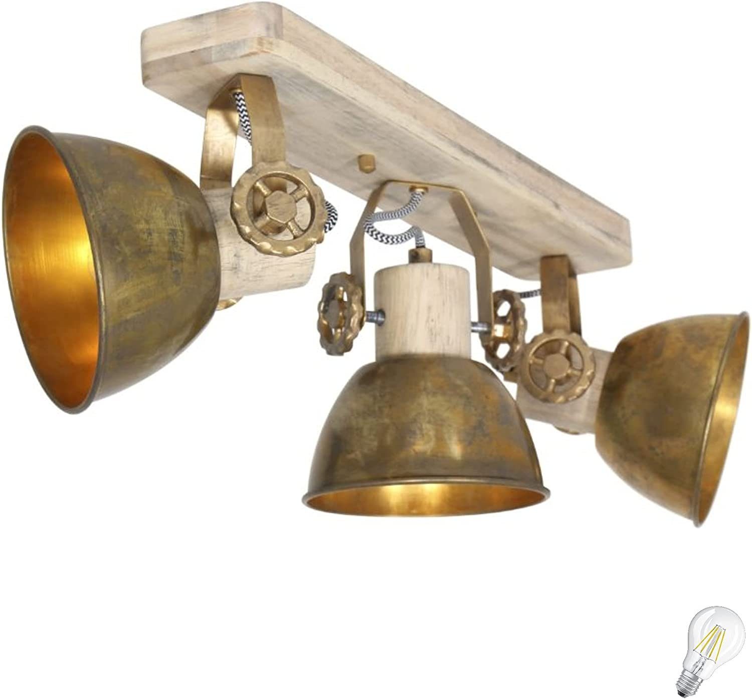 Lichthandel Hoch LED Deckenleuchte moderne Deckenlampe Industrie Vintage Retro Holz Metall incl. 7W LED, LED wechselbar, Warmweiß 2133Bronze