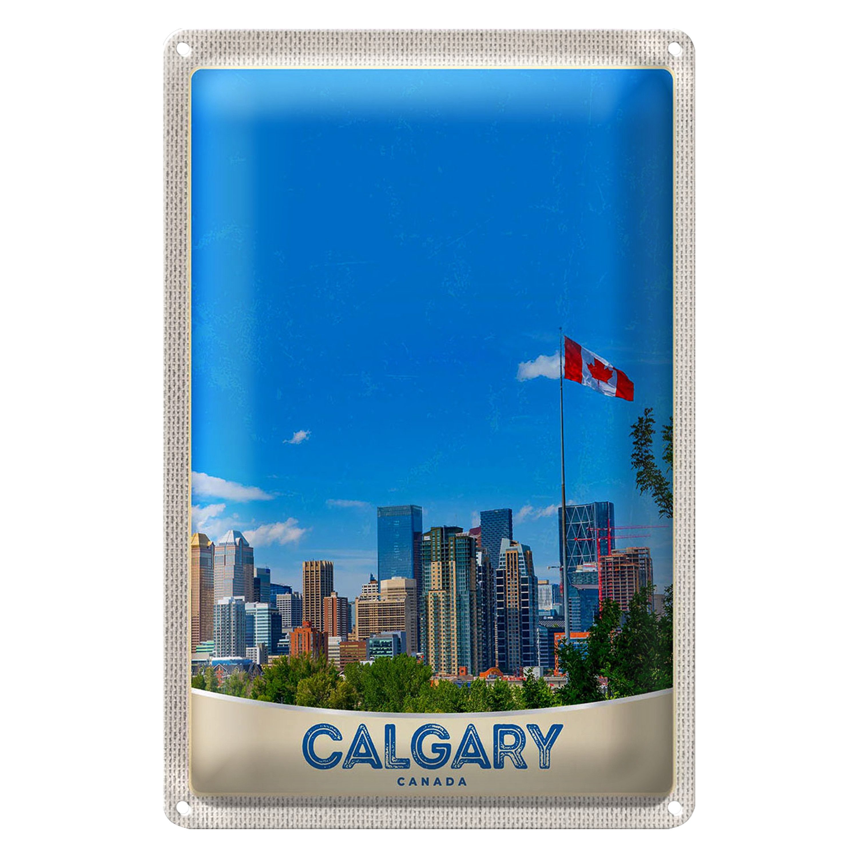 Roomando Metallschild Reise 12x18cm Calgary Kanada Stadt Flagge Urlaub