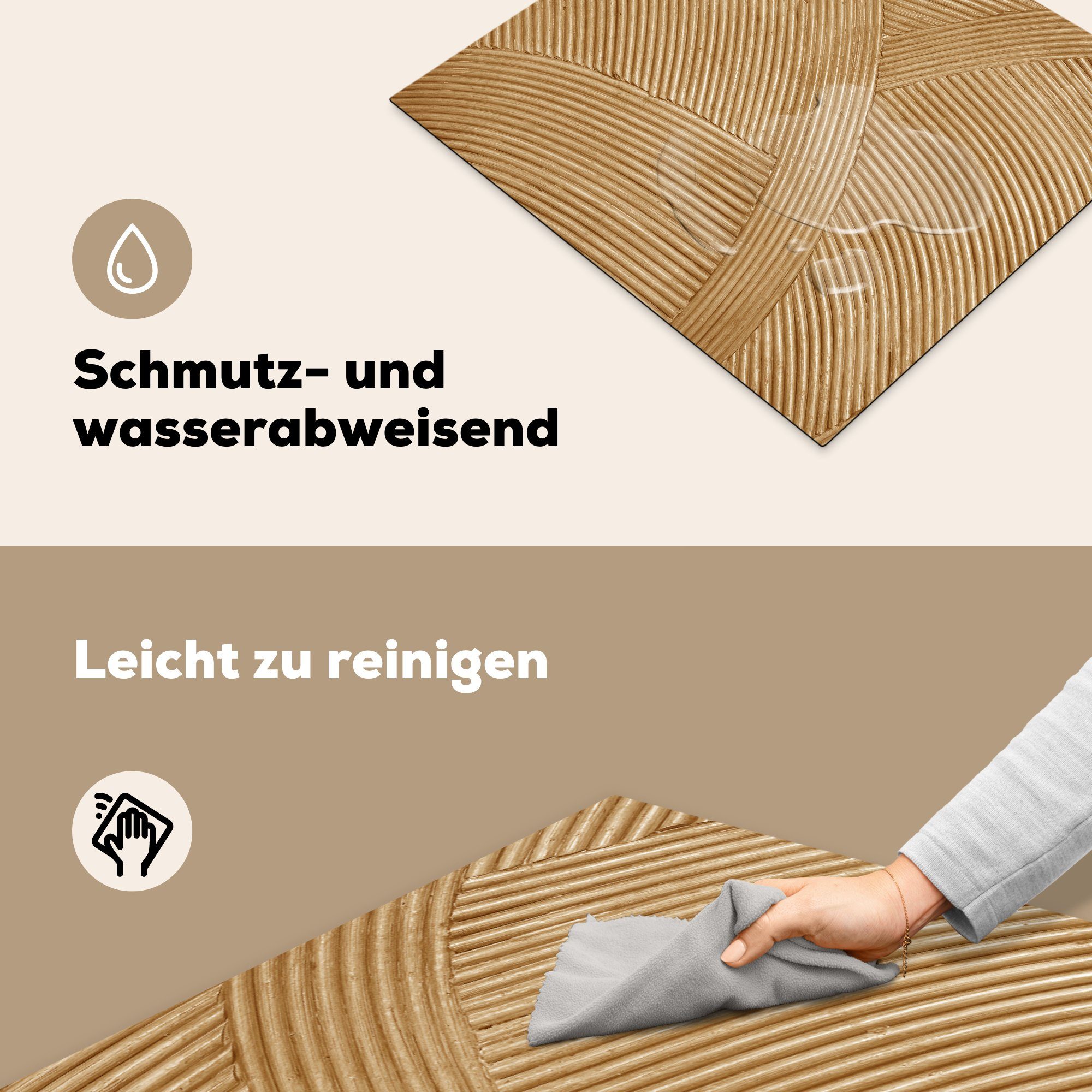 (1 tlg), - - Rattan, Struktur Vinyl, Herdblende-/Abdeckplatte 58x51 Natur Kunst für MuchoWow cm, Induktionsherd, Küchen - Induktionskochfeld Dekoration