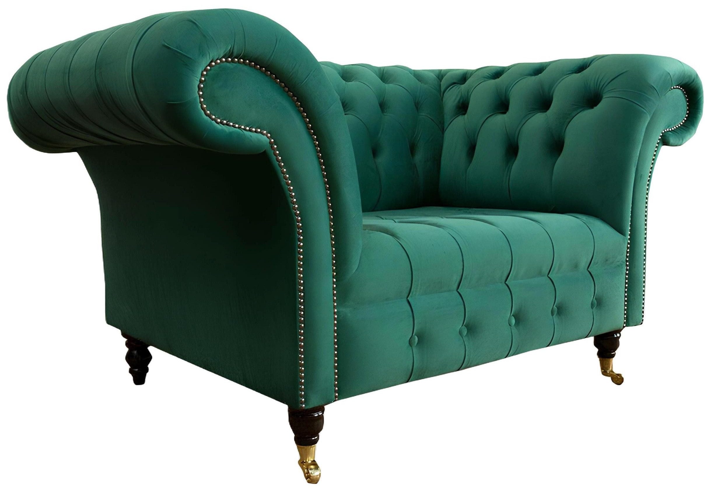 Xlmoebel Chesterfield-Sessel Grüner Chesterfield-Sessel mit edlem Textilbezug und Komfortpolster (1-St., Chesterfield Sessel), Hergestellt in Europa