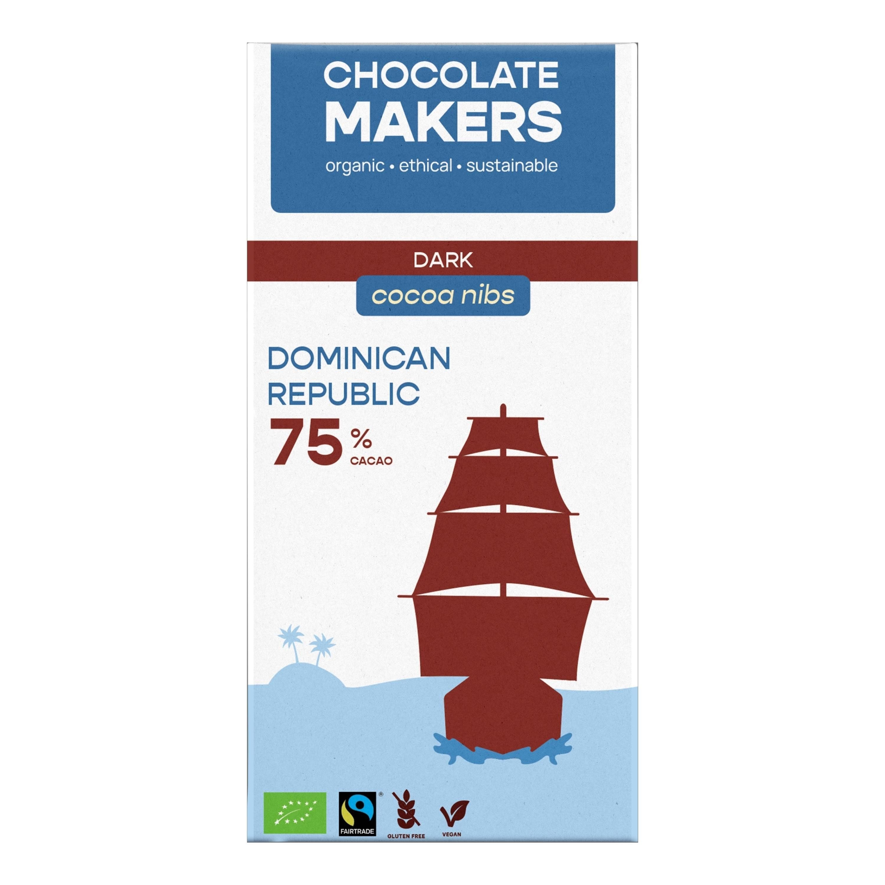 El Puente Kakao Segel-Zartbitterschokolade 75% mit Kakaonibs, Fair Trade, Vegan, Fair Trade