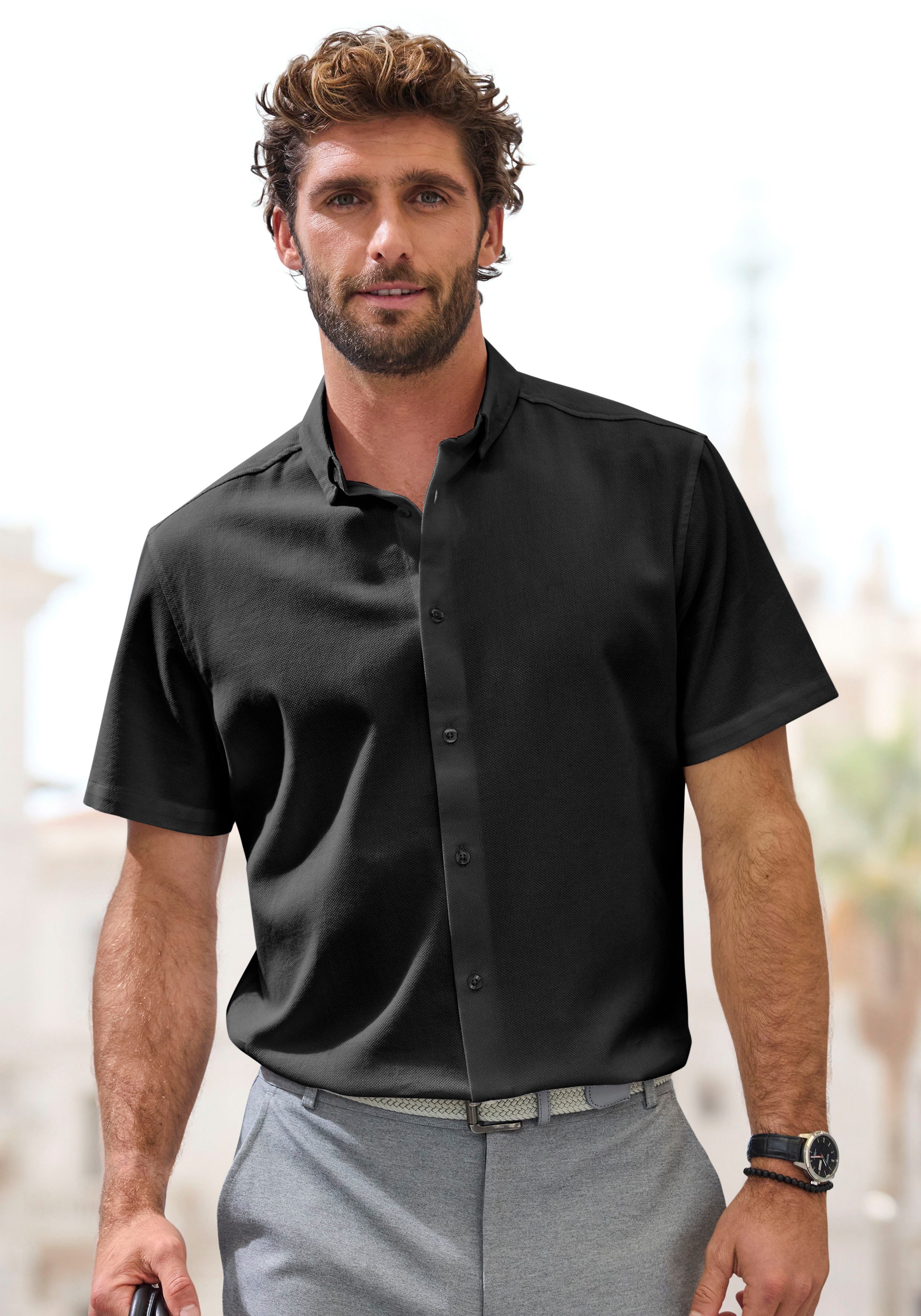 H.I.S Kurzarmhemd Regular Fit in hochwertiger Struktur Optik