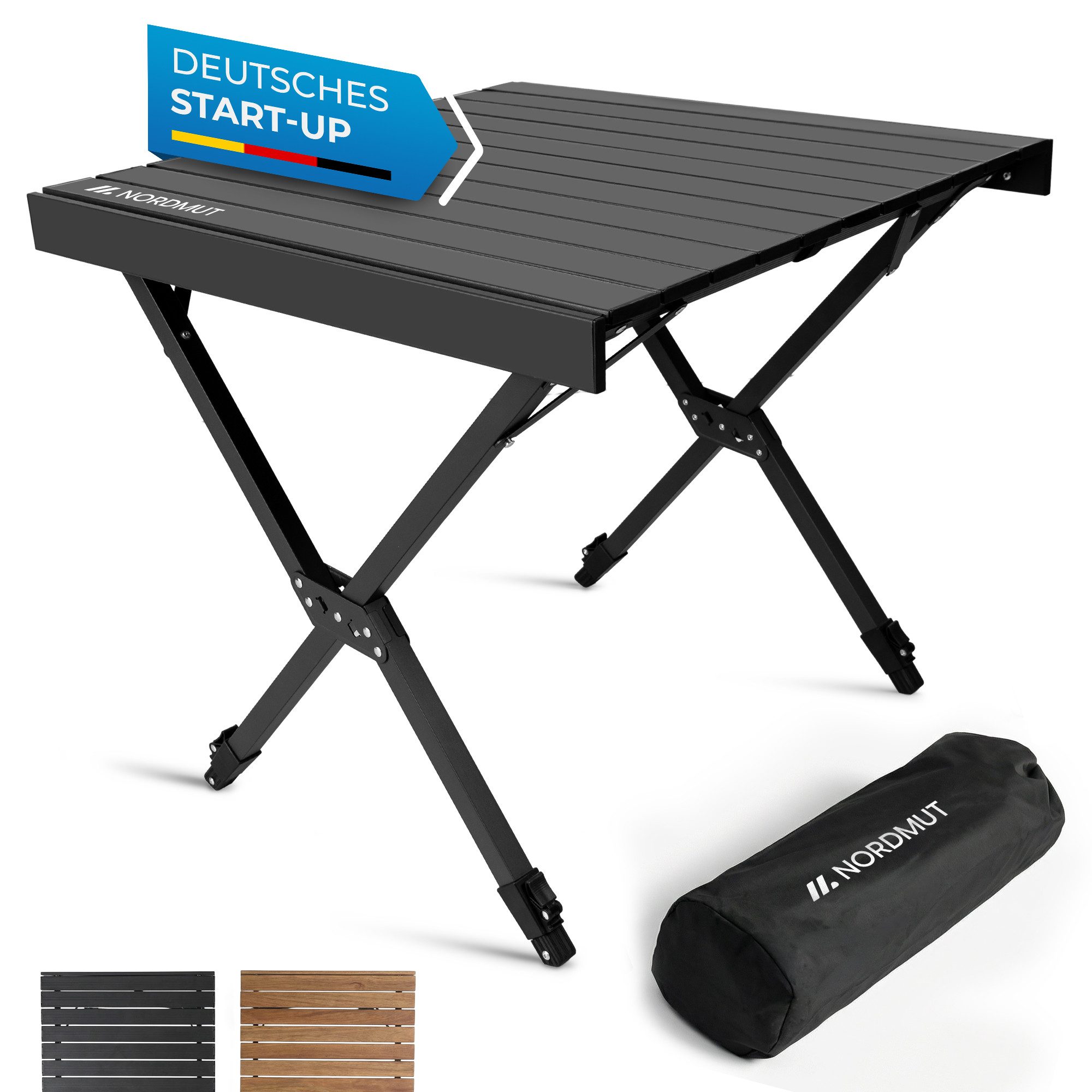 Nordmut Campingtisch Outdoor Tisch klappbar 110x70 cm höhenverstellbar Aluminium (kratzfeste Tischplatte für Camping Garten Balkon & Festival), wetterfester Klapptisch mit Tragetasche bis 50 kg belastbar