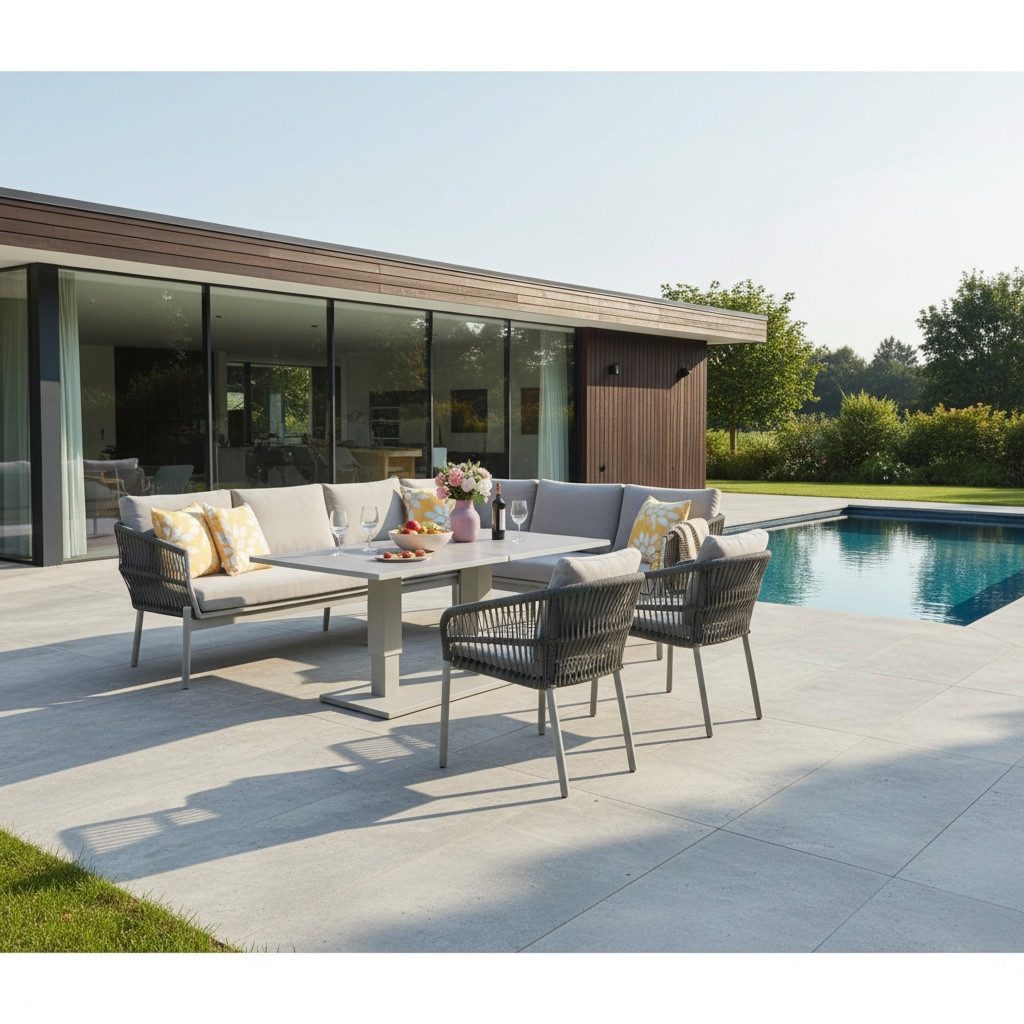 MANDALIKA Garden Gartenlounge-Set XXL Luxus: Aluminium / Rope Dining Ecklounge Set Solara