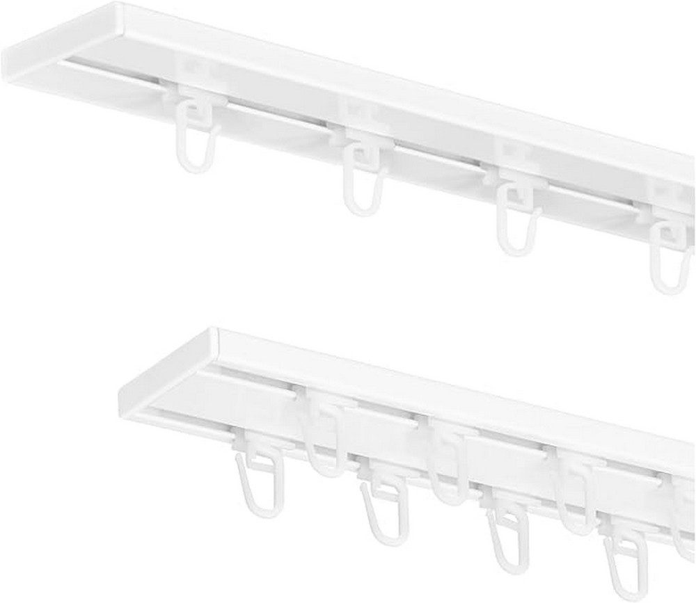 MDEKOR Gardinenstange 2-in-1 Einzelschiene oder Doppelschiene, 150 cm, Schiene + Häkchen, Komplett-Montageset, Vorhangstange