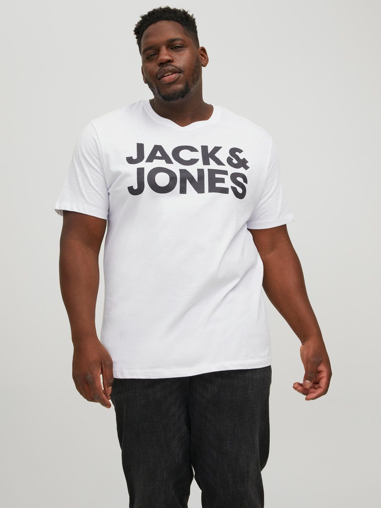 Jack & Jones T-Shirt Logo T-Shirt Plus Size Kurzarm Übergrößen Shirt JJECORP 4831 in Weiß
