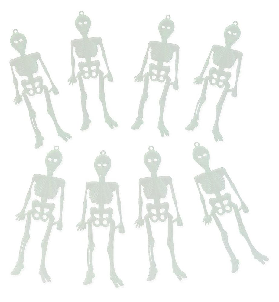 Fries Dekohänger XXL 8 Stück Deko Skelett Nachtleuchtend Halloween Karneval 16 cm, Nachtleuchtend