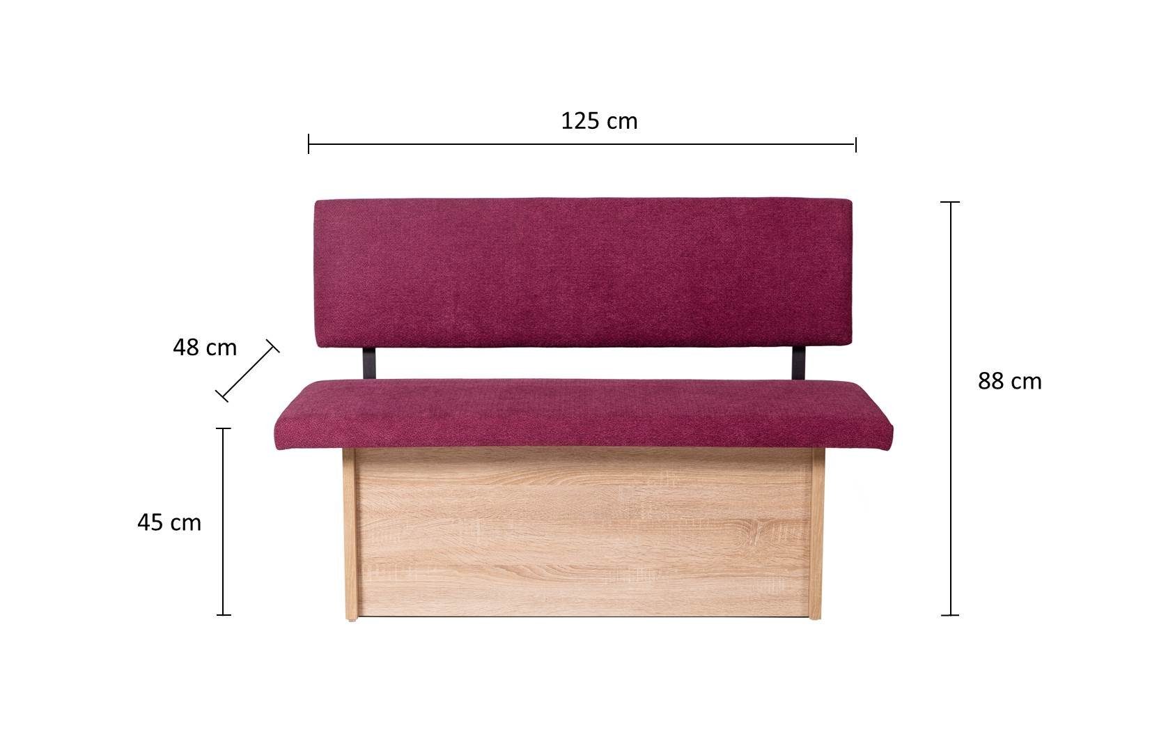 L125cm, gepolstert, 3-tlg. 4-Fuß-Tisch Sitzbank home kundler Truhe, mit Set Essgruppe Bank