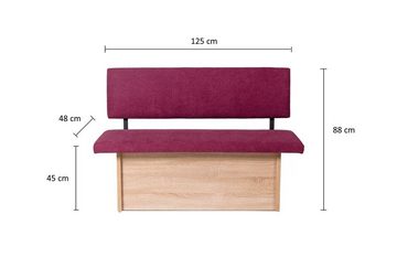 kundler home Essgruppe Sitzbank mit Truhe, Eckbank gepolstert, L125cm, Säulentisch Set 3-tlg.