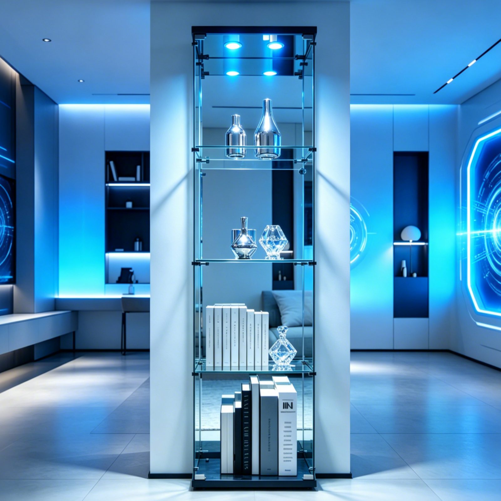 Simurq Glasvitrine mit LED Beleuchtung Standvitrine mit Glastür,Eckvitrine Glas (1-2 Packungen, Vitrinenschrank mit 1 türen,Schloss) Glas vitrine aus Gehärtetes Glas,Sammlervitrine Stehend