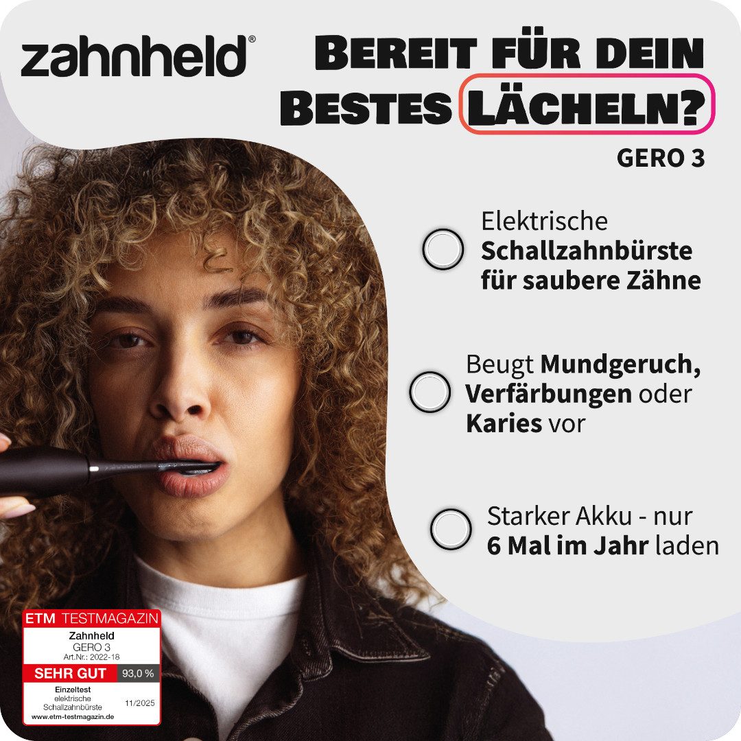 Zahnheld Elektrische Zahnbürste Schallzahnbürste Gero mit Etui schwarz, 5 Putzmodi, Zahnpflege, Mundpflege, Reisezahnbürste, Zahnbürste mit Schall, USB Ladestation