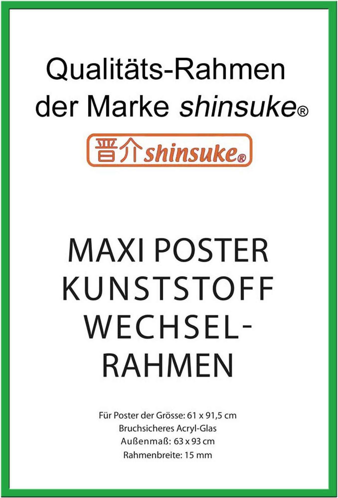 empireposter Rahmen Posterrahmen Wechselrahmen Shinsuke® Maxi-Poster Profil: 15mm Kunststoff 61x91,5cm, Farbe grün mit Acryl-Scheibe