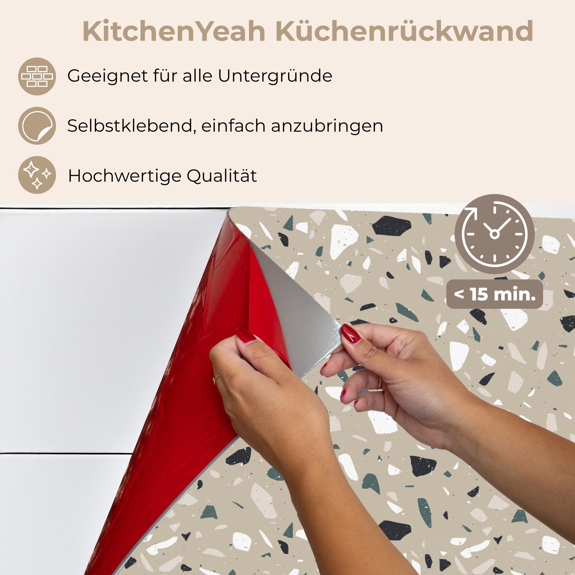 KitchenYeah Küchenrückwand selbstklebend Terrazzo - Muster - Grün, (1-tlg), Spritzschutz, Küche, Rückwand, Küchenwand, Küchenfront, 80x60 cm