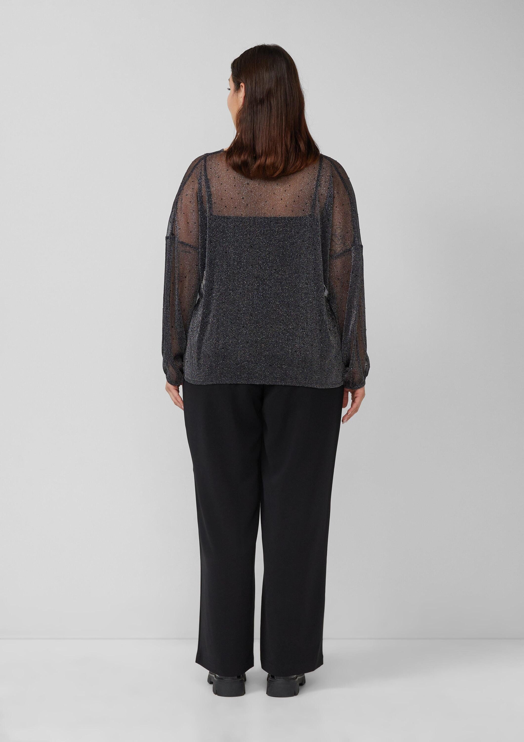 s.Oliver Langarmbluse Bluse Transparente Bluse mit Glitzergarn und Schmucksteinen