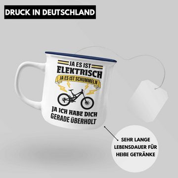 Trendation Thermotasse Trendation - Elektrofahrrad E-Bike Emaille Tasse mit Spruch Geschenk Ebike Lustige Geschenke KaffeeEmaille Tasse