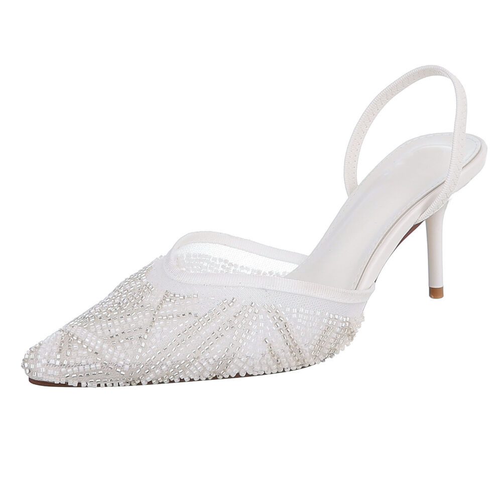 Ital-Design Damen Festliche Brautschuhe mit Spitze und High Heel Schnürpumps (91895515) Pfennig-/Stilettoabsatz Pumps in Weiß