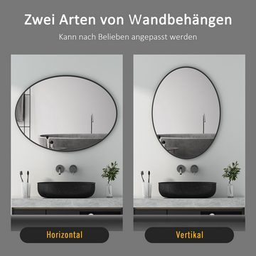 WDWRITTI Spiegel mit licht Badspiegel Wandspiegel mit 60cm LED Wandleuchte Kaltweiß (Oval, 80x60, 70x50cm), HD Spiegel mit Metall Rahmen