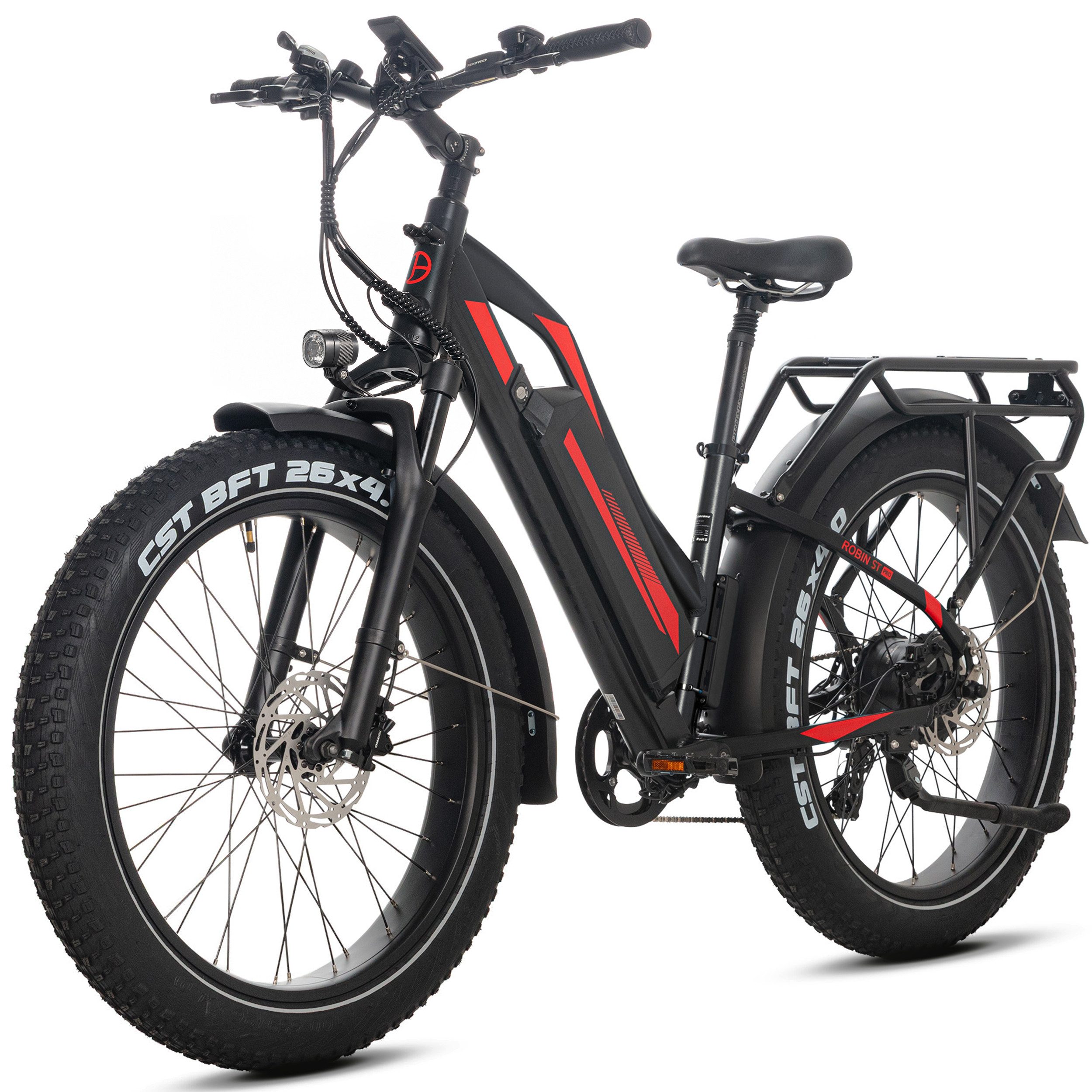 JOBOBIKE E-Bike Mountainbike 26 Zoll, 180km, 80Nm Fatbike, Federsattelstütze, Bremslicht & Blinker, 7 Gang Shimano, Kettenschaltung, Heckmotor, 840 Wh, (LCD-Farbdisplay, CST Reifen mit Pannenschutz, hydr. Scheibenbremsen), Alurahmen, MTB, All-Terrain-E-Bike, Elektrofahrrad für Damen Herren