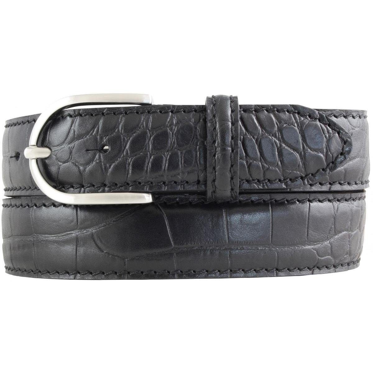 BELTINGER Ledergürtel Damen-Gürtel mit Krokoprägung Silber cm - Damen Leder-Gürtel Kro 3,5 Schwarz, 35mm für