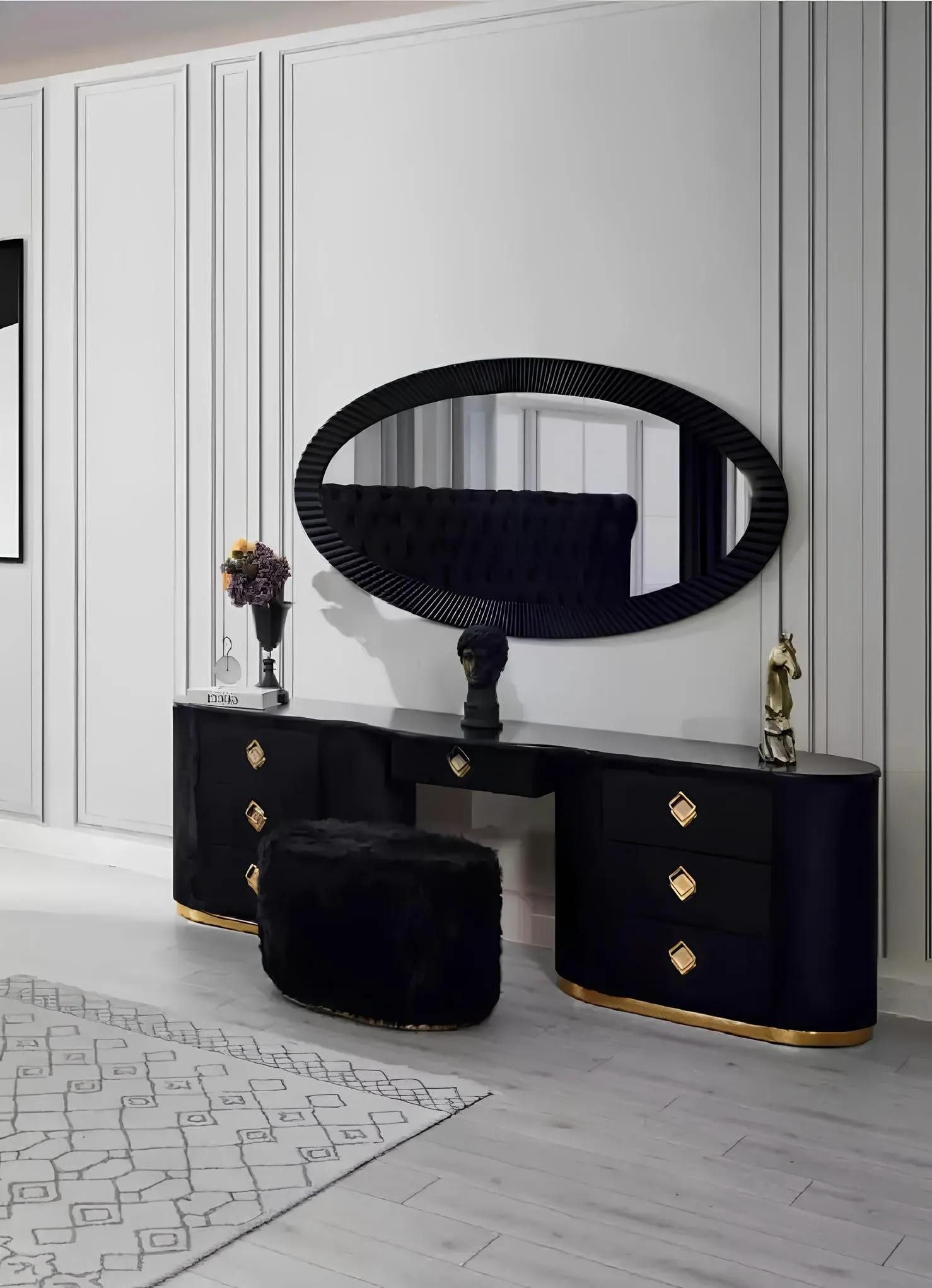 Schminktisch Ovaler Schminktisch Konsolentisch mit Hocker Schlafzimmer Tische