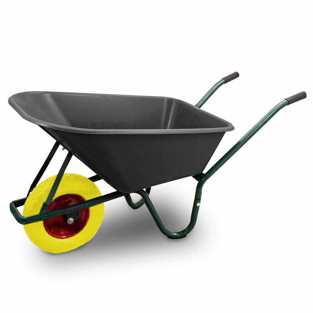 Bituxx Schubkarre Schubkarre Dunkelgrün mit PVC Wanne SCHWARZ und PU Rad Gelb, (MS-18347)