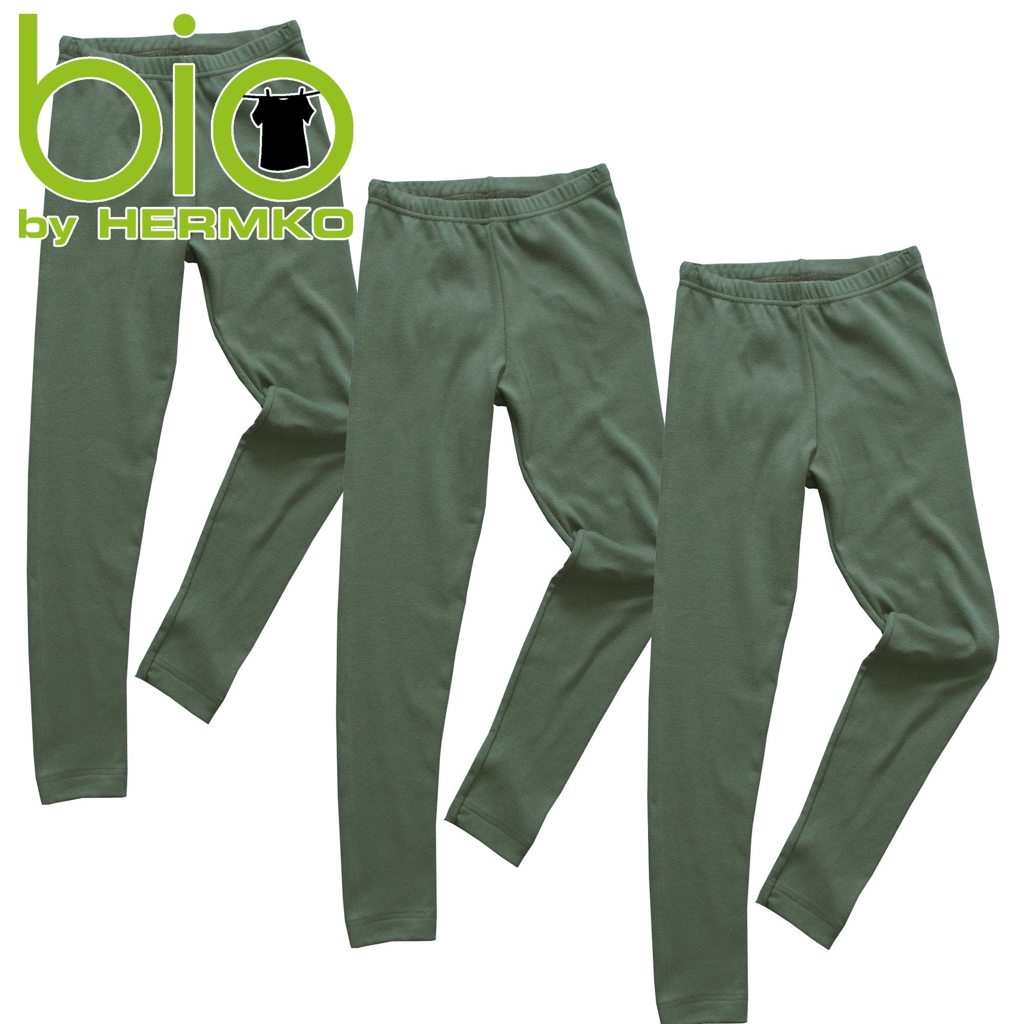aus Bio-Baumwolle Kinder Leggings olive Pack Legging 3er 2720 HERMKO