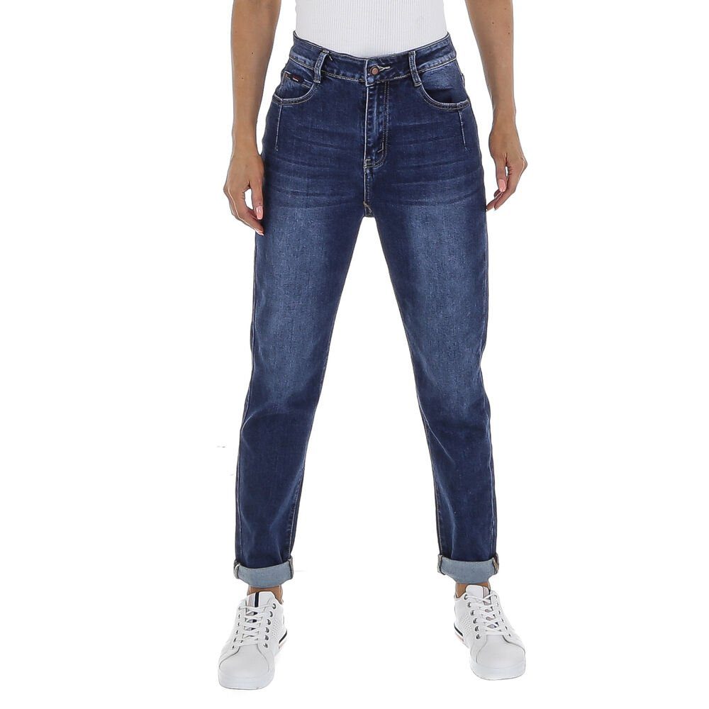 Ital-Design High-waist-Jeans Damen Freizeit Used-Look Stretch High Waist Jeans in Blau | Stretchjeans