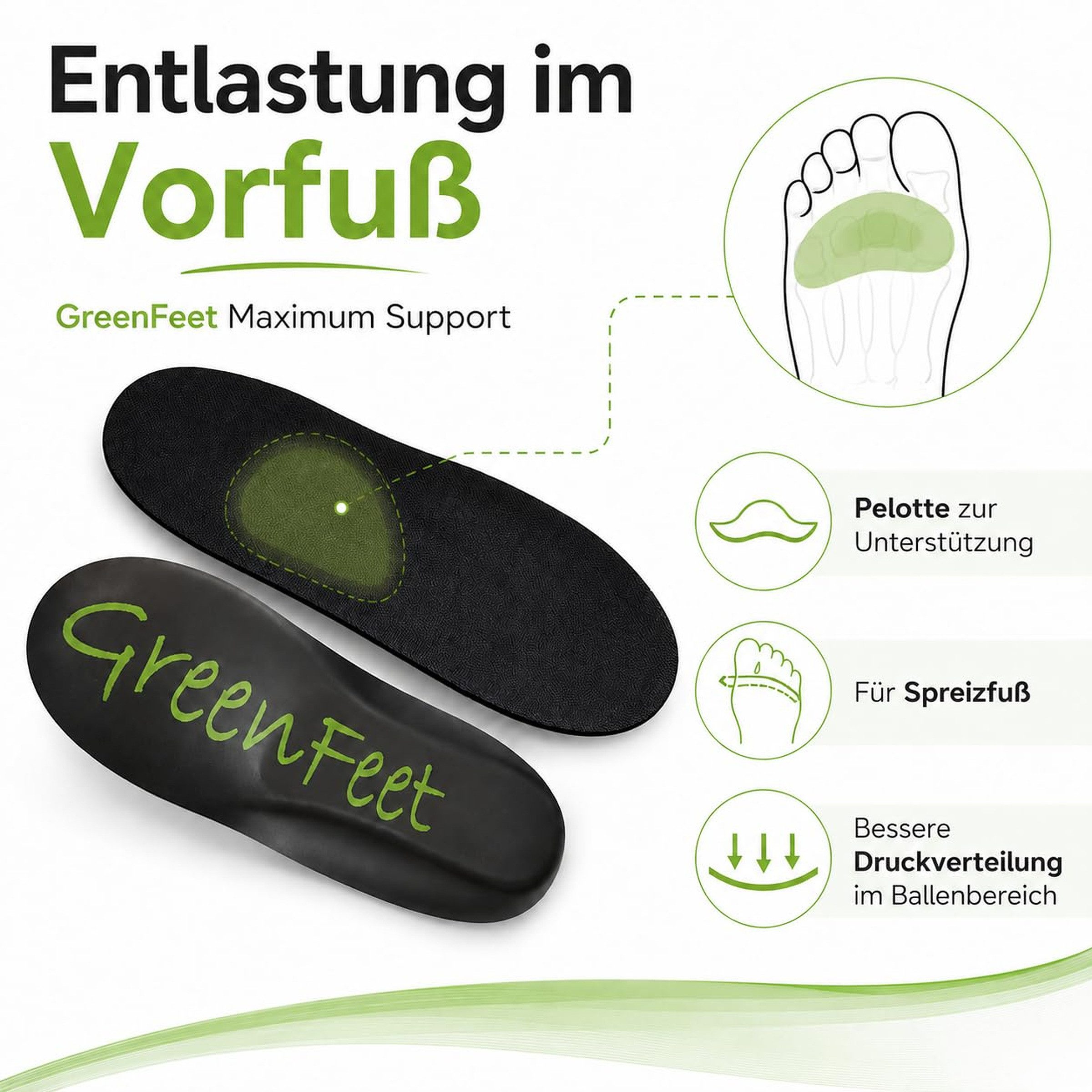 GreenFeet Fersenspornhilfe Maximum Support Einlegesohlen bei Fersensporn, Plantar Fasziitis – Bild 3 von 5