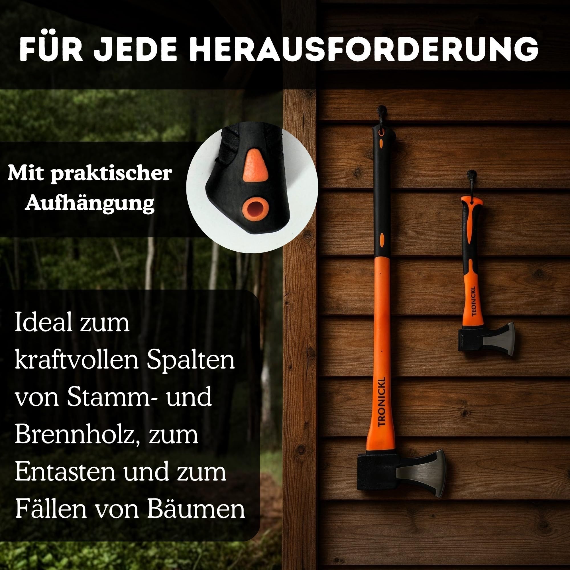 TronicXL Spaltaxt Axt Beil Set ergonomischer Handgriff Gummischutz Universal Spaltaxt, (2-St), Spaltbeil Holzspalter für Garten Forst Camping Survival